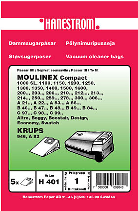 hanestroem Dammsugarpåsar Hanestrom Moulinex Compact in de groep HUISHOUDEN & TUIN / Schoonmaakproducten / Stofzuigers & Accessoires / Accessoires / Stofzuigerzakken bij TP E-commerce Nordic AB (C33209)