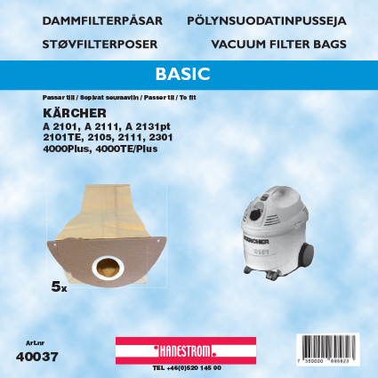 hanestroem Dammsugarpåsar Hanestrom Kärcher 2101. 2101TE in de groep HUISHOUDEN & TUIN / Schoonmaakproducten / Stofzuigers & Accessoires / Accessoires / Stofzuigerzakken bij TP E-commerce Nordic AB (C33212)