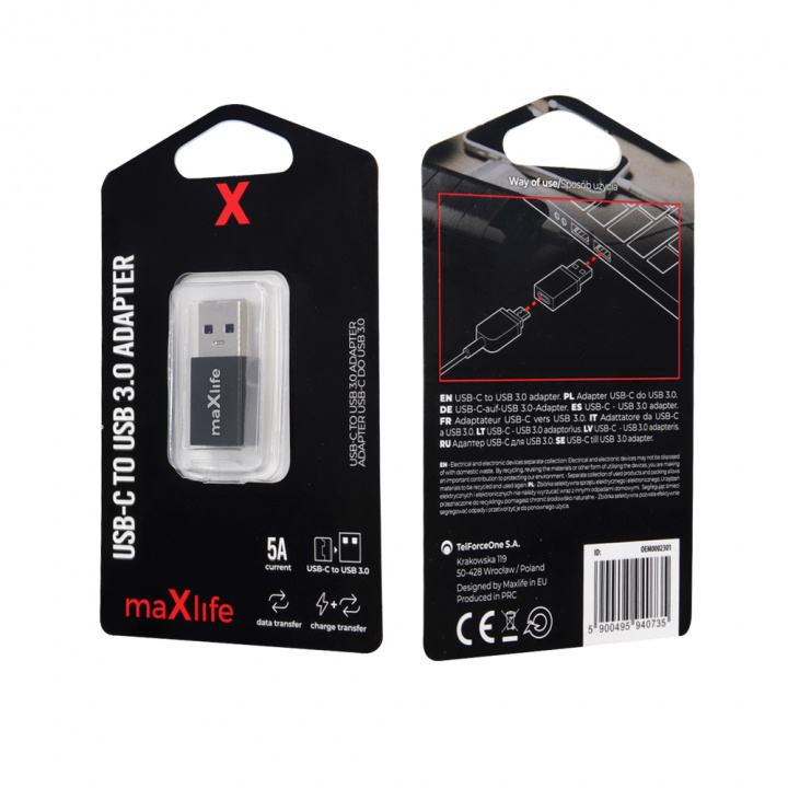 Maxlife USB-C till USB 3.0 adapter in de groep SMARTPHONE & TABLETS / Opladers & Kabels / Adapters bij TP E-commerce Nordic AB (C33680)