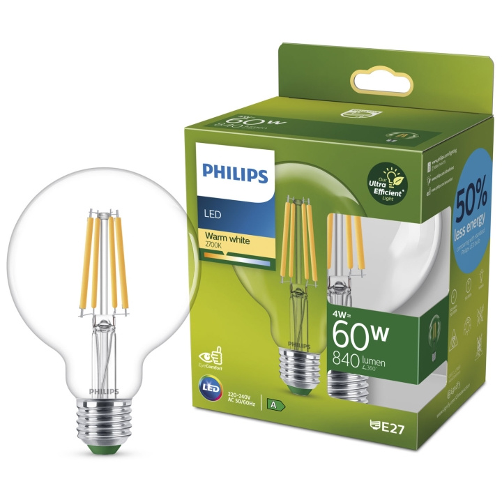 Philips LED E27 G95 Glob 4W (60W) Klar 840lm 2700K Energiklass A in de groep HOME ELECTRONICS / Verlichting / LED-lampen bij TP E-commerce Nordic AB (C33745)