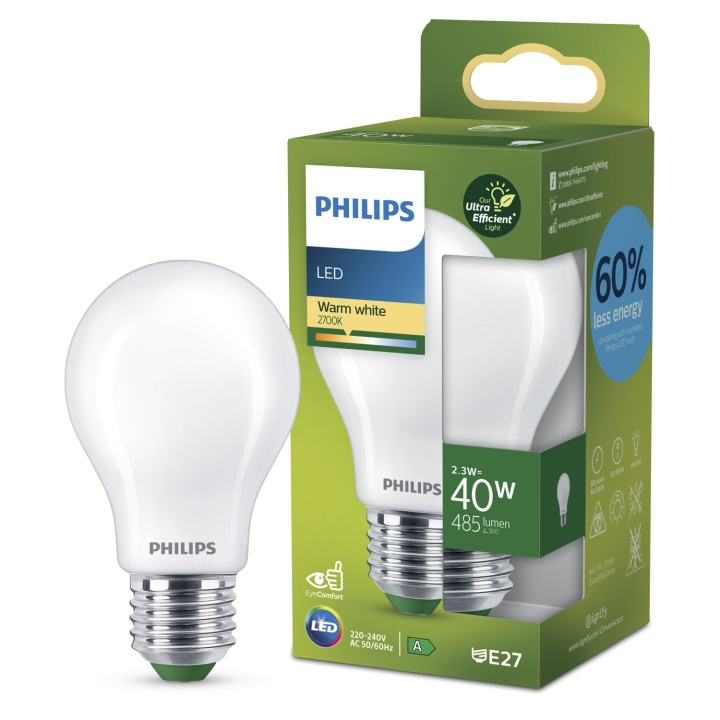 Philips LED E27 Normal 2,3W (40W) Frostad 485lm 2700K Energiklass A in de groep HOME ELECTRONICS / Verlichting / LED-lampen bij TP E-commerce Nordic AB (C33746)