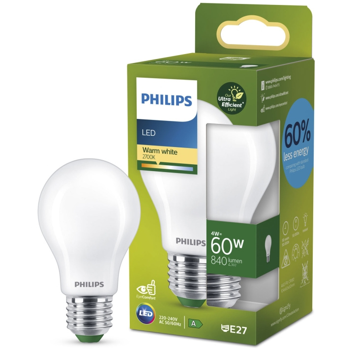 Philips LED E27 Normal 4W (60W) Frostad 840lm 2700K Energiklass A in de groep HOME ELECTRONICS / Verlichting / LED-lampen bij TP E-commerce Nordic AB (C33747)