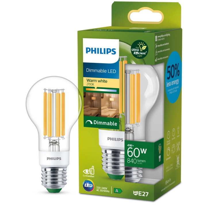 Philips LED E27 Normal 4W (60W) Klar Dimbar 840lm 2700K Energiklass A in de groep HOME ELECTRONICS / Verlichting / LED-lampen bij TP E-commerce Nordic AB (C33750)