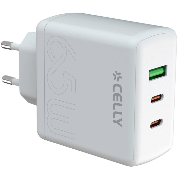 Celly USB-laddare PD 3-ports 65W GaN in de groep SMARTPHONE & TABLETS / Opladers & Kabels / Wandoplader / Wandoplader Type C bij TP E-commerce Nordic AB (C33752)
