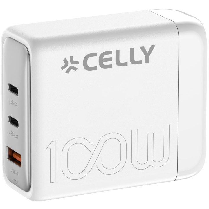 Celly Power Station 1 x USB-A + 2 x USB-C PD 100W GaN Vit in de groep SMARTPHONE & TABLETS / Opladers & Kabels / Wandoplader / Wandoplader Type C bij TP E-commerce Nordic AB (C33775)