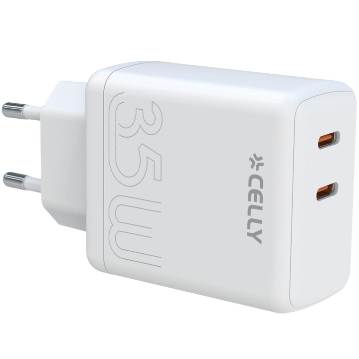 Celly USB-laddare 2 x USB-C PD 35W Vit in de groep SMARTPHONE & TABLETS / Opladers & Kabels / Wandoplader / Wandoplader Type C bij TP E-commerce Nordic AB (C33777)