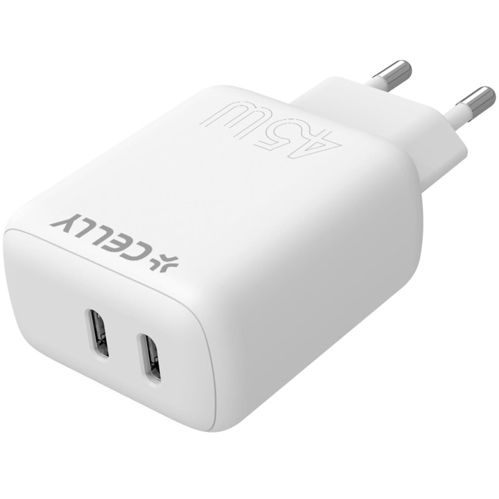 Celly USB-laddare 2 x USB-C PD 45W Vit in de groep SMARTPHONE & TABLETS / Opladers & Kabels / Wandoplader / Wandoplader Type C bij TP E-commerce Nordic AB (C33778)