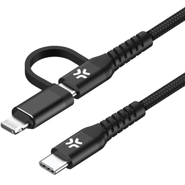 Celly 2-i-1-kabel USB-C - USB-C/Lightning 100W 2m Svart in de groep SMARTPHONE & TABLETS / Opladers & Kabels / Kabels / Kabels Type C bij TP E-commerce Nordic AB (C33779)