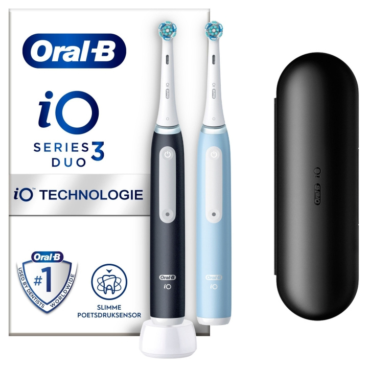 Oral B Eltandborste iO3 Duo Matt Black / Ice Blue in de groep BEAUTY & HEALTH / Mondverzorging / Elektrische tandenborstels bij TP E-commerce Nordic AB (C33865)