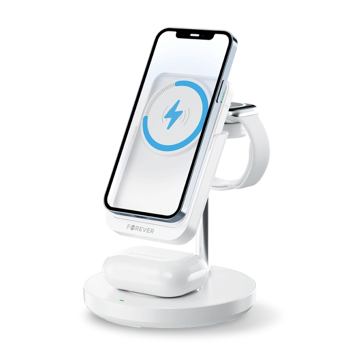 Forever MACS-100 - 5in1 Draadloos Oplaadstation met Draagbare Qi Powerbank 5000mAh, Wit in de groep SMARTPHONE & TABLETS / Opladers & Kabels / Docking stations bij TP E-commerce Nordic AB (C33953)