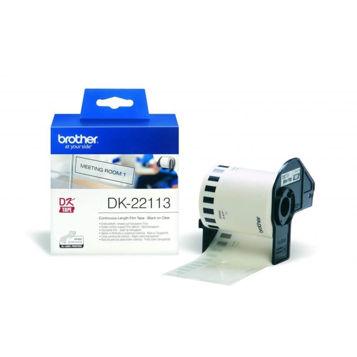 Brother Tape DK22113 62mm Svart på Transparent in de groep COMPUTERS & RANDAPPARATUUR / Printers & Accessoires / Printers / Label machines & Accessoires / Etiketten bij TP E-commerce Nordic AB (C34692)