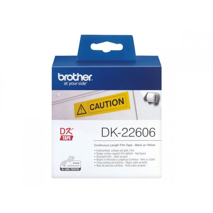 Brother Tape DK22606 62mm Svart på Gul in de groep COMPUTERS & RANDAPPARATUUR / Printers & Accessoires / Printers / Label machines & Accessoires / Etiketten bij TP E-commerce Nordic AB (C34699)