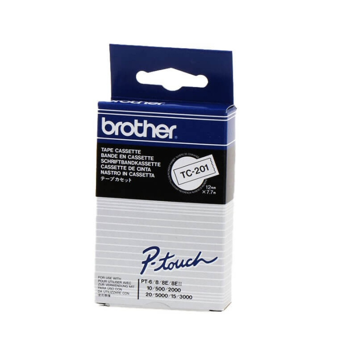 Brother Tape TC-201 12mm Svart på Vit in de groep COMPUTERS & RANDAPPARATUUR / Printers & Accessoires / Printers / Label machines & Accessoires / Tape bij TP E-commerce Nordic AB (C34708)