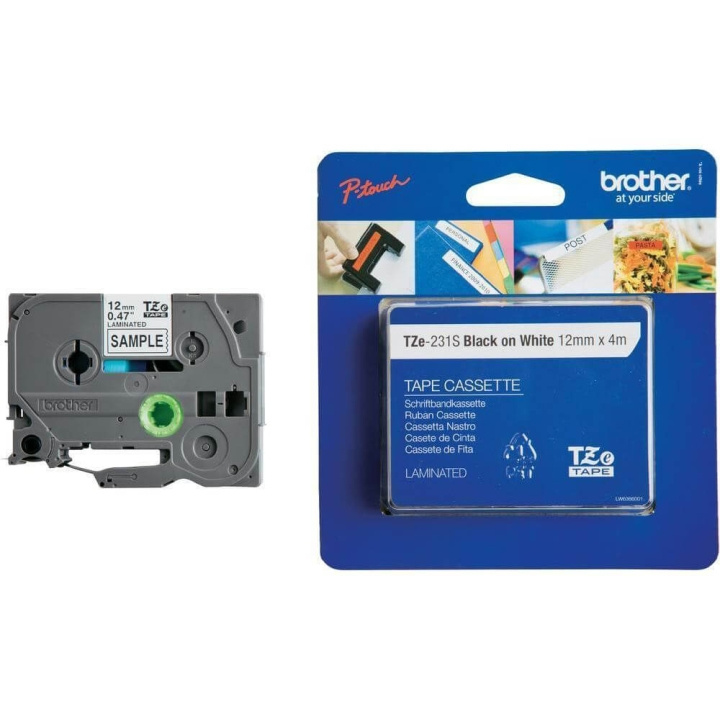 Brother Tape TZE-231S 12mm Svart på Vit in de groep COMPUTERS & RANDAPPARATUUR / Printers & Accessoires / Printers / Label machines & Accessoires / Tape bij TP E-commerce Nordic AB (C34725)