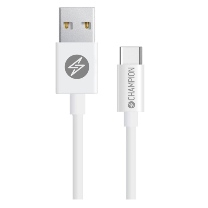 Champion USB-A till USB-C Kabel 2m Vit in de groep SMARTPHONE & TABLETS / Opladers & Kabels / Kabels / Kabels Type C bij TP E-commerce Nordic AB (C35384)