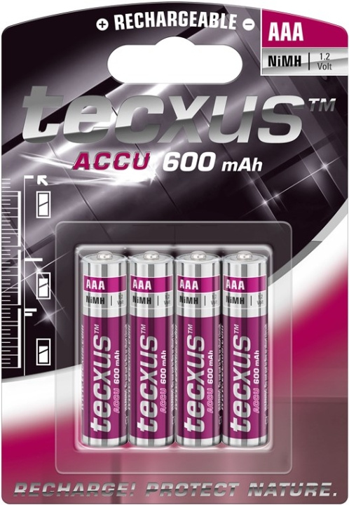 tecxus AAA (Micro)/HR03 oplaadbare batterij - 600 mAh, 4 stks. blister Nikkel-metaalhydride-accu (NiMH), 1,2 V in de groep HOME ELECTRONICS / Batterijen & Opladers / Oplaadbare batterijen / AAA bij TP E-commerce Nordic AB (C38790)