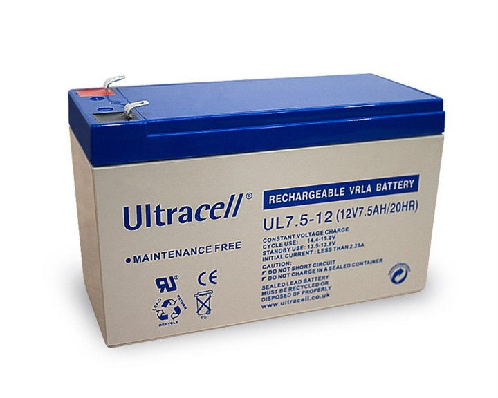 Ultracell Loodaccu 12 V, 7,5 Ah (UL7.5-12) Faston (4,8 mm) Loodaccu in de groep HOME ELECTRONICS / Batterijen & Opladers / Oplaadbare batterijen / Lood batterijen bij TP E-commerce Nordic AB (C38877)