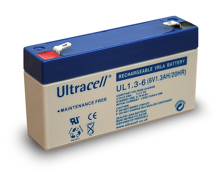 Ultracell Loodaccu 6 V, 1,3 Ah (UL1.3-6) Faston (4,8 mm) Loodaccu in de groep HOME ELECTRONICS / Batterijen & Opladers / Oplaadbare batterijen / Lood batterijen bij TP E-commerce Nordic AB (C38895)