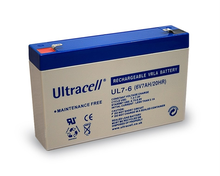 Ultracell Loodaccu 6 V, 7 Ah (UL7-6) Faston (4,8 mm) Loodaccu in de groep HOME ELECTRONICS / Batterijen & Opladers / Oplaadbare batterijen / Lood batterijen bij TP E-commerce Nordic AB (C38897)