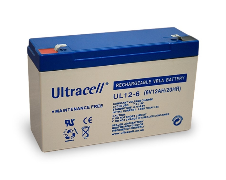 Ultracell Loodaccu 6 V, 12 Ah (UL12-6) Faston (4,8 mm) Loodaccu in de groep HOME ELECTRONICS / Batterijen & Opladers / Oplaadbare batterijen / Lood batterijen bij TP E-commerce Nordic AB (C38904)