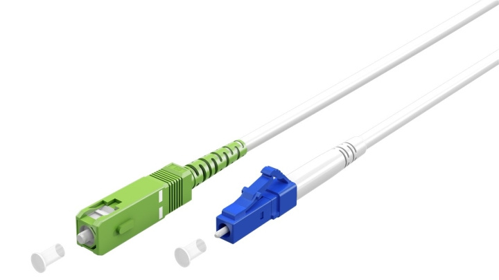 Goobay Glasvezelkabel (FTTH), Singlemode (OS2) White, wit (Simplex), 0,5 m optische vezel, SC-APC (8°) stekker > LC-UPC-stekker, halogeenvrije kabelmantel (LSZH) in de groep COMPUTERS & RANDAPPARATUUR / Computerkabels / Netwerkkabels / Glasvezelbekabeling bij TP E-commerce Nordic AB (C39082)