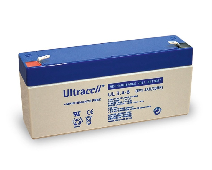 Ultracell Loodaccu 6 V, 3,4 Ah (UL3.4-6) Faston (4,8 mm) Loodaccu in de groep HOME ELECTRONICS / Batterijen & Opladers / Oplaadbare batterijen / Lood batterijen bij TP E-commerce Nordic AB (C39421)