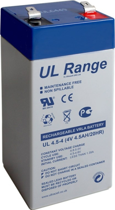 Ultracell Loodaccu 4 V, 4,5 Ah (UL4.5-4) Faston (4,8 mm) Loodaccu in de groep HOME ELECTRONICS / Batterijen & Opladers / Oplaadbare batterijen / Lood batterijen bij TP E-commerce Nordic AB (C39427)