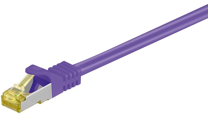 Goobay RJ45 netwerkkabel S/FTP (PiMF), 500 MHz, met CAT 7 ruwe kabel, paars, 0,5 m LSZH halogeenvrije kabelmantel, koper, RJ45-connector (CAT 6A) in de groep COMPUTERS & RANDAPPARATUUR / Computerkabels / Netwerkkabels / Cat7 bij TP E-commerce Nordic AB (C39459)