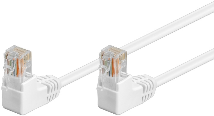 Goobay CAT 5e netwerkkabel 2x 90° haaks, U/UTP, wit, 0,5 m met koper beklede aluminium geleider (CCA), 2x RJ45-stekker 90° (8P8C) in de groep COMPUTERS & RANDAPPARATUUR / Computerkabels / Netwerkkabels / Cat5e bij TP E-commerce Nordic AB (C40003)