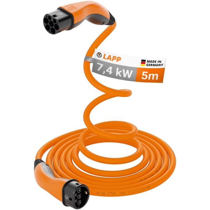 LAPP MOBILITY HELIX laadkabel Type 2, tot 7,4 kW, 5 m, oranje (5555935014) 32 A, 1-fase, voor het opladen van hybride en elektrische auto\'s met Type 2-aansluiting in de groep AUTO / Laadkabels & Oplaadboxen voor Elektrische auto bij TP E-commerce Nordic AB (C40204)