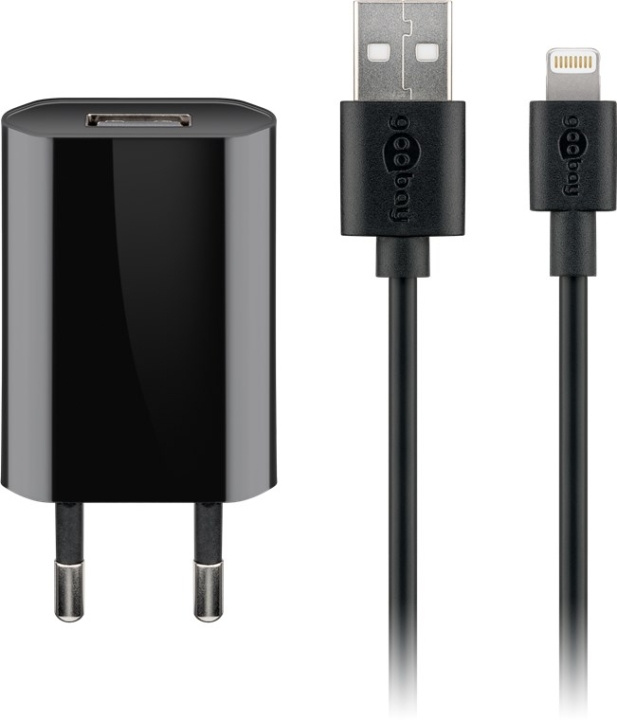 Goobay Apple Lightning laddningssats (5 W) Strömförsörjning med Apple Lightning-kabel 1 m (svart) in de groep SMARTPHONE & TABLETS / Opladers & Kabels / Wandoplader / Wandoplader Lightning bij TP E-commerce Nordic AB (C43979)