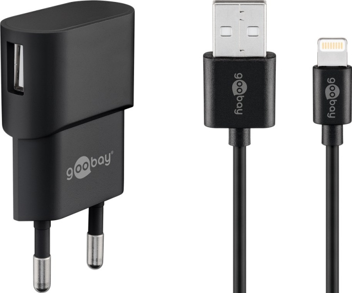 Goobay Apple Lightning laddningssats (5 W) Strömförsörjning med Apple Lightning-kabel 1 m (svart) in de groep SMARTPHONE & TABLETS / Opladers & Kabels / Wandoplader / Wandoplader Lightning bij TP E-commerce Nordic AB (C43984)