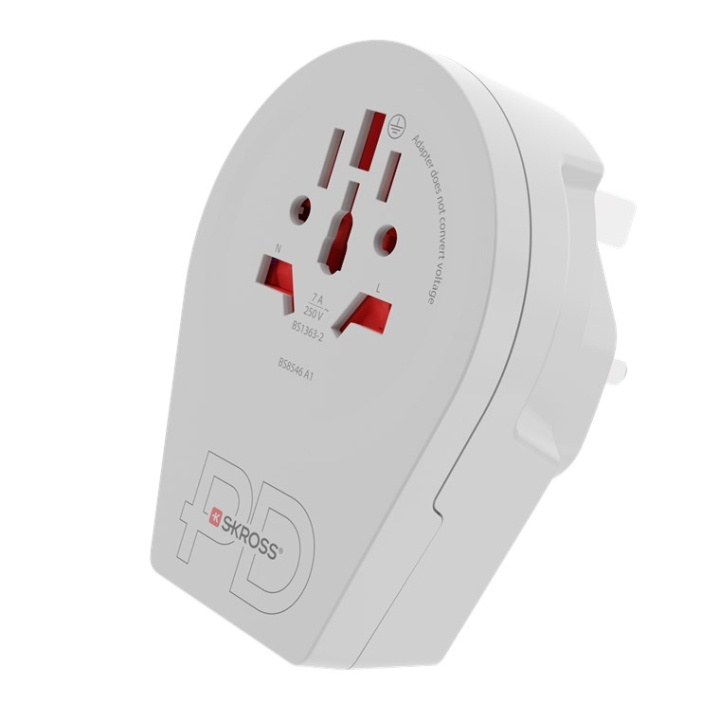 SKROSS World Adapter - World to UK USB-C™ PD för alla jordade och ojordade enheter (2- och 3-poliga), med integrerad, ultrasnabb USB-C™-laddare (Power Delivery) in de groep HUISHOUDEN & TUIN / Elektriciteit & Verlichting / Reisadapters bij TP E-commerce Nordic AB (C44117)