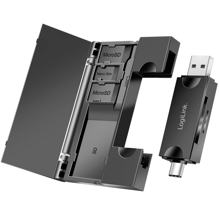 LogiLink Minneskortsläsare USB-C + USB-A MicroSD - och SD-kort inkl. förvaring in de groep HOME ELECTRONICS / Opslagmedia / Geheugenkaartlezer bij TP E-commerce Nordic AB (C44261)