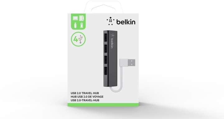 Belkin 4-Port Slim Travel USB Hub -4-porttinen USB 2.0-hubi, musta in de groep COMPUTERS & RANDAPPARATUUR / Computeraccessoires / USB-hubs bij TP E-commerce Nordic AB (C44457)
