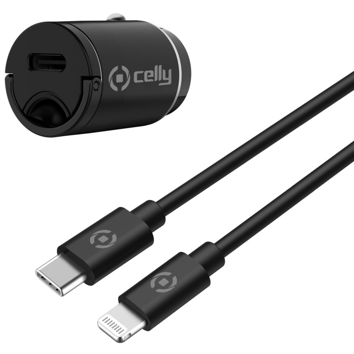 Celly Billaddare Mini USB-C PD 20W + USB-C till Lightning-kabel in de groep SMARTPHONE & TABLETS / Opladers & Kabels / Autoladers / Autoladers Type-C bij TP E-commerce Nordic AB (C47163)