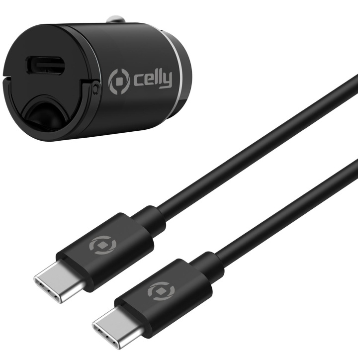 Celly Billaddare Mini USB-C PD 20W + USB-C till USB-C-kabel in de groep SMARTPHONE & TABLETS / Opladers & Kabels / Autoladers / Autoladers Type-C bij TP E-commerce Nordic AB (C47164)