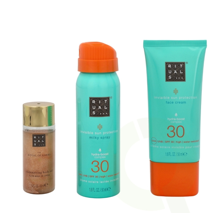 Rituals Karma Summer Sun Care Set 130 ml Shimmering Body Oil 30ml/Face Cream SPF30 50ml/Milky Spray SPF30 50ml in de groep BEAUTY & HEALTH / Huidsverzorging / Zonnebank / Zonnebescherming bij TP E-commerce Nordic AB (C47587)