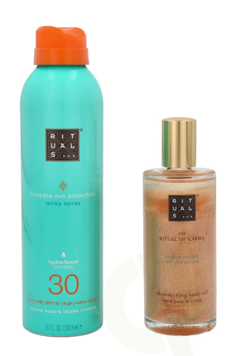 Rituals Karma Set 300 ml Karma Shimmering Body Oil 100ml/Invisible Sun Protection Milky Spray SPF30 200ml in de groep BEAUTY & HEALTH / Cadeausets / Cadeausets voor haar bij TP E-commerce Nordic AB (C47625)