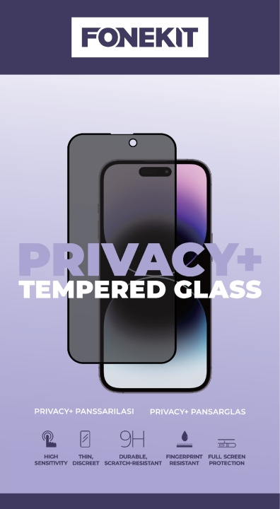 FoneKit Privacy+ Heltäckande härdat glas, iPhone 15 Pro Max in de groep SMARTPHONE & TABLETS / Mobielbescherming / Apple / iPhone 15 bij TP E-commerce Nordic AB (C47947)