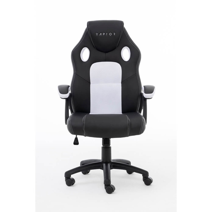 RAPTOR Gamingstol GS-40 Compact Konstläder & Tyg Svart/Vit in de groep COMPUTERS & RANDAPPARATUUR / GAMING / Gaming stoelen bij TP E-commerce Nordic AB (C49434)