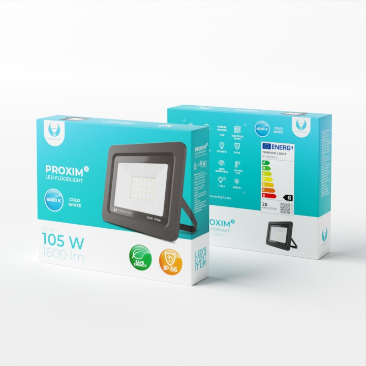 Forever Light PROXIM II - LED schijnwerper, 20W |6000K| IP66 in de groep HUISHOUDEN & TUIN / Elektriciteit & Verlichting / Buitenverlichting / LED-breedstraler bij TP E-commerce Nordic AB (C53923)