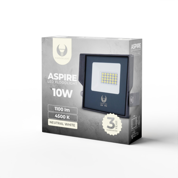 Forever Light ASPIRE - LED-Strålkastare, 10W, 4500K, 1100lm, 230V in de groep HUISHOUDEN & TUIN / Elektriciteit & Verlichting / Buitenverlichting / LED-breedstraler bij TP E-commerce Nordic AB (C53927)