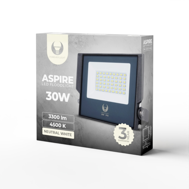 Forever Light ASPIRE - LED-Strålkastare, 30W, 4500K, 3300lm, 230V in de groep HUISHOUDEN & TUIN / Elektriciteit & Verlichting / Buitenverlichting / LED-breedstraler bij TP E-commerce Nordic AB (C53929)