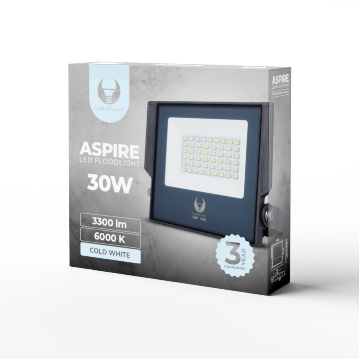 Forever Light ASPIRE - LED-Strålkastare, 30W, 6000K, 3300lm, 230V in de groep HUISHOUDEN & TUIN / Elektriciteit & Verlichting / Buitenverlichting / LED-breedstraler bij TP E-commerce Nordic AB (C53930)