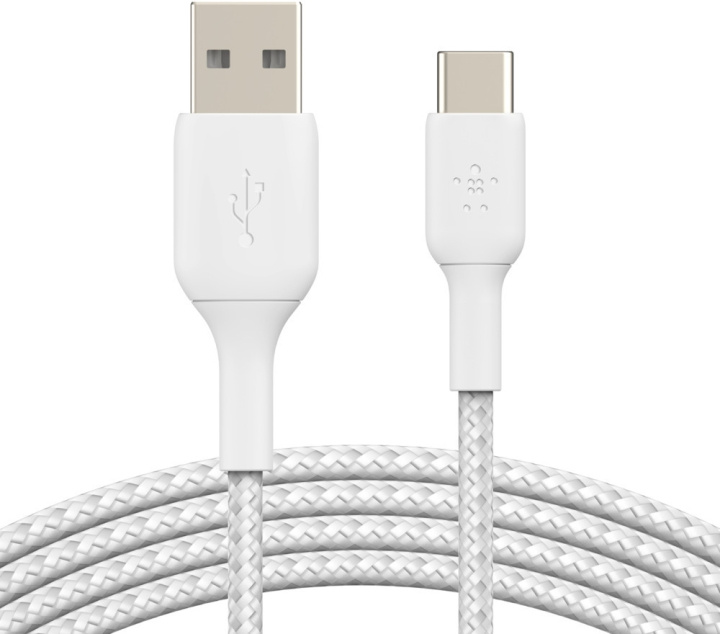 Belkin BOOST CHARGE™ USB-A - USB-C gevlochten kabel, 3m, wit in de groep COMPUTERS & RANDAPPARATUUR / Computerkabels / USB / USB-C bij TP E-commerce Nordic AB (C57677)