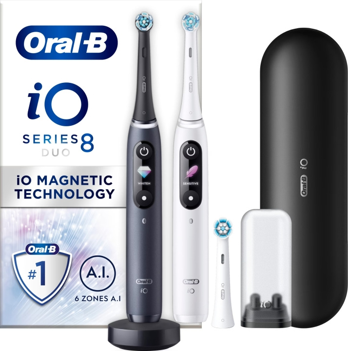 Oral B iO Series 8 Duo Pack - elektrisk tandborste, vit /svart in de groep BEAUTY & HEALTH / Mondverzorging / Elektrische tandenborstels bij TP E-commerce Nordic AB (C57803)