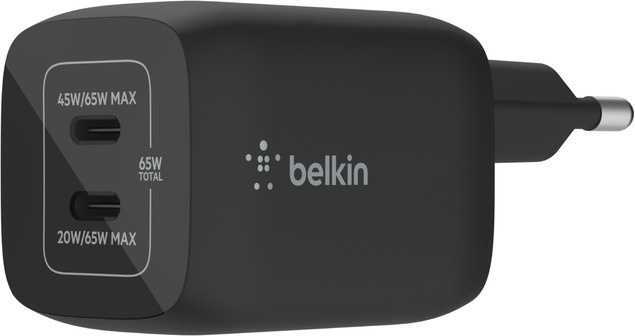 Belkin Boost Charge Pro Dual Port USB-C GaN 65 W PD 3.0 AC-laddare, svart in de groep SMARTPHONE & TABLETS / Opladers & Kabels / Wandoplader / Wandoplader Type C bij TP E-commerce Nordic AB (C57829)