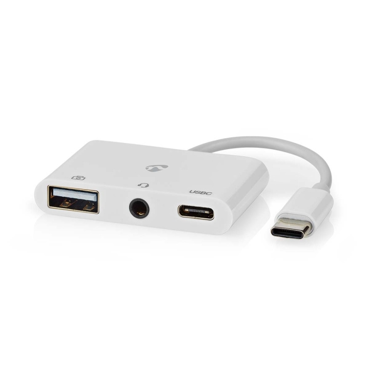 Nedis USB Multi-Port Adapter | 3-in-1 | USB 2.0 | USB-C™ Male | USB-A Female / USB-C™ Female / 3,5 mm Female | 480 Mbps | 0.10 m | Rond | Vernikkeld | PVC | Wit | Doos in de groep COMPUTERS & RANDAPPARATUUR / Computeraccessoires / USB-hubs bij TP E-commerce Nordic AB (C57851)