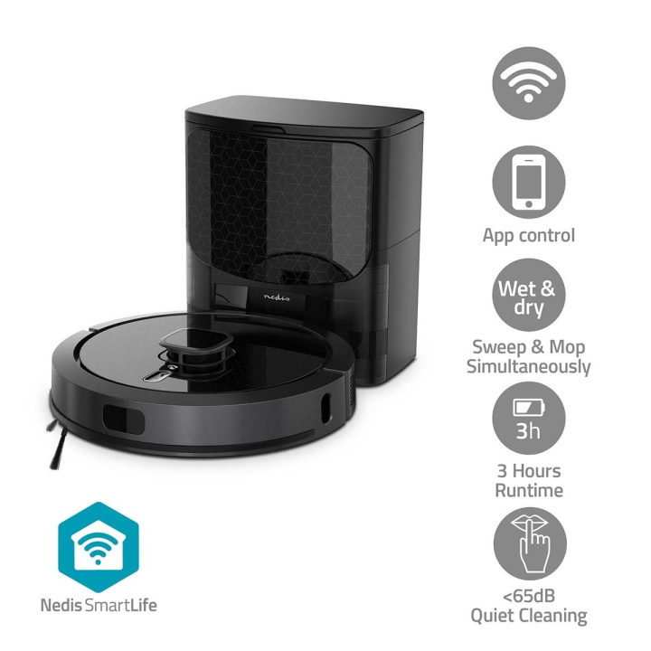 Nedis SmartLife Robotstofzuiger | Laser navigatie | Wi-Fi | Capaciteit opvangreservoir: 0.6 l | Automatisch opladen | Maximale gebruiksduur: 240 min | Zwart | Android™ / IOS in de groep HUISHOUDEN & TUIN / Schoonmaakproducten / Stofzuigers & Accessoires / Robotstofzuigers bij TP E-commerce Nordic AB (C57898)